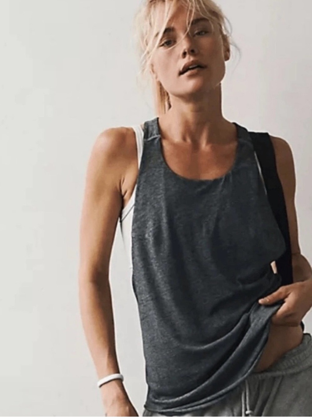 Free People Movement Inspire Tank Top Tee in dark gray/off black nwot